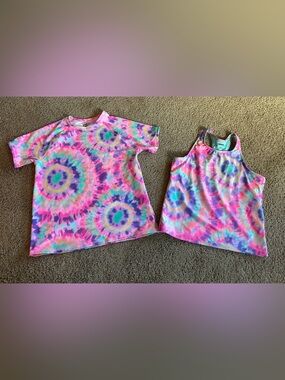 Girls Tie-Dye Short Sleeve & Tank Top Set - Pink Multi.